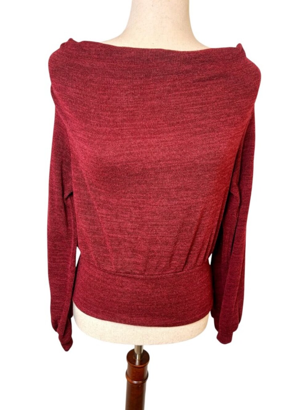 Kaileigh Burgundy Red Fold-Under Neck Dolman Knit Top Size Medium